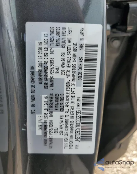 2019 Mazda Cx-9 Touring from USA, damaged, VIN JM3TCBCY1K0332735